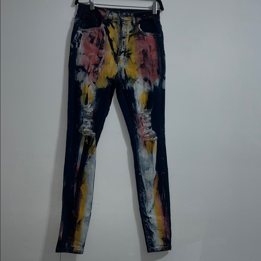High Rise Blue and Yellow Jeans